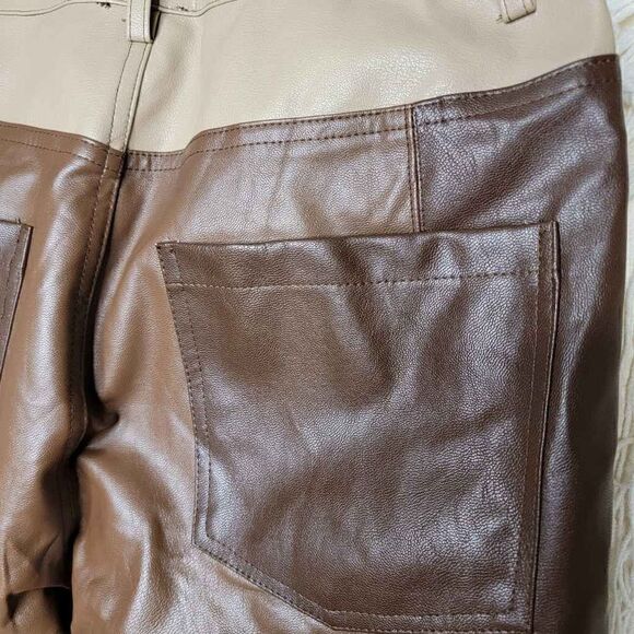 Le Lis Brown Faux Leather Color Block Straight Leg Crop High Rise Pants Size Sma - Picture 10 of 14